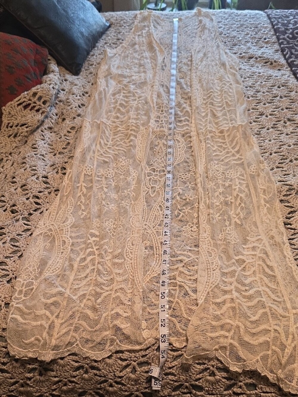 Lace Crochet Long Vest - Cream Women's Accessory - Picture 2 of 4